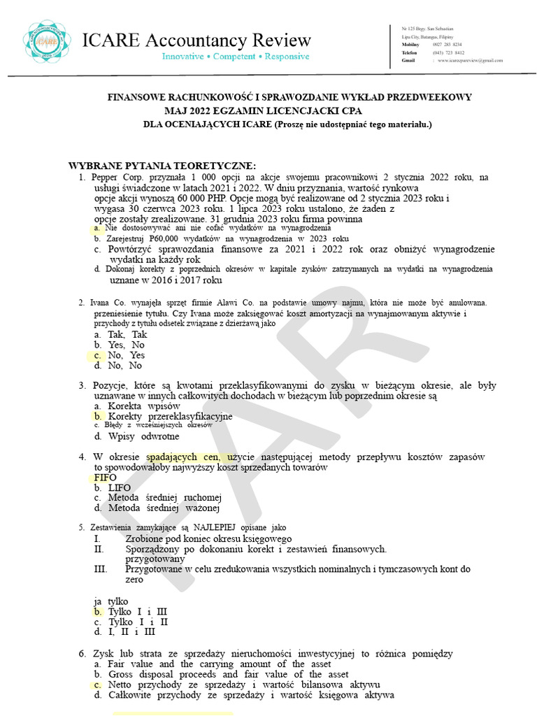ICARE - FAR - PreWeek - Partia 4 | PDF