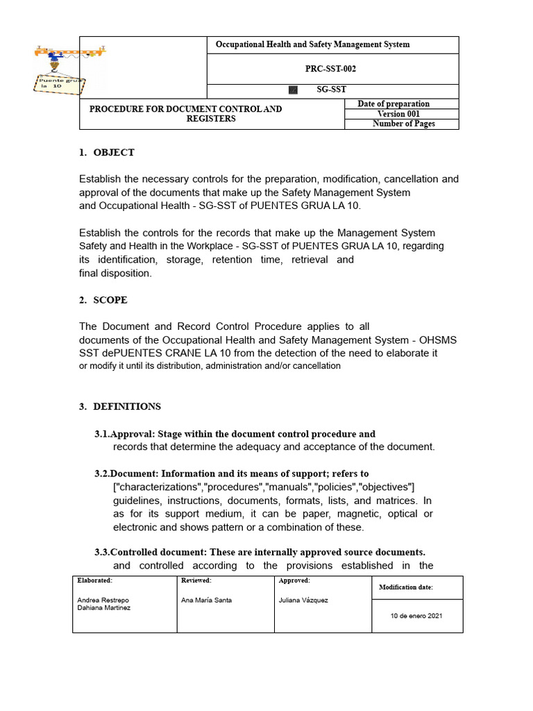 Document Control for OHS Management System | PDF