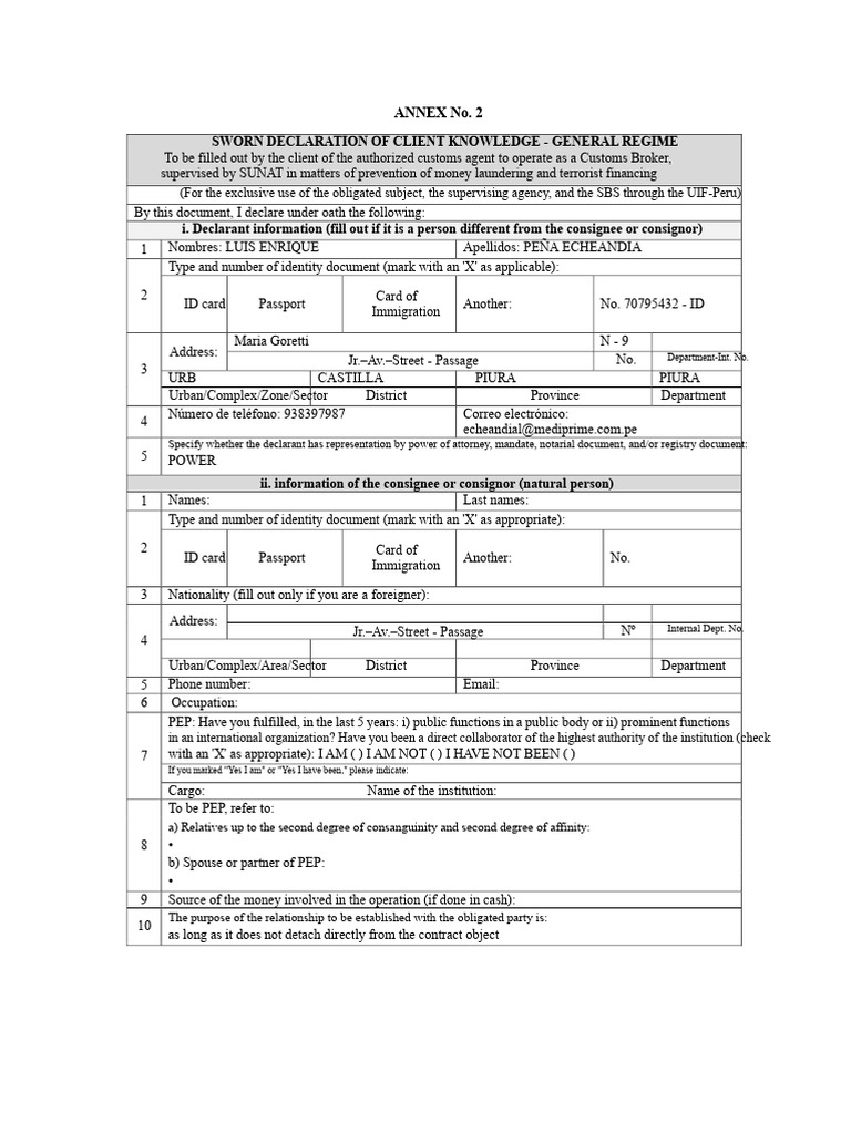 Annex No. 2 Affidavit of Client Knowledge - General Regime READY | PDF ...