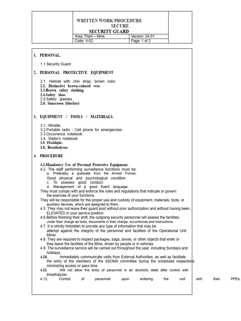 Security Guard Procedures for Mining | PDF | Security Guard | Personal ...