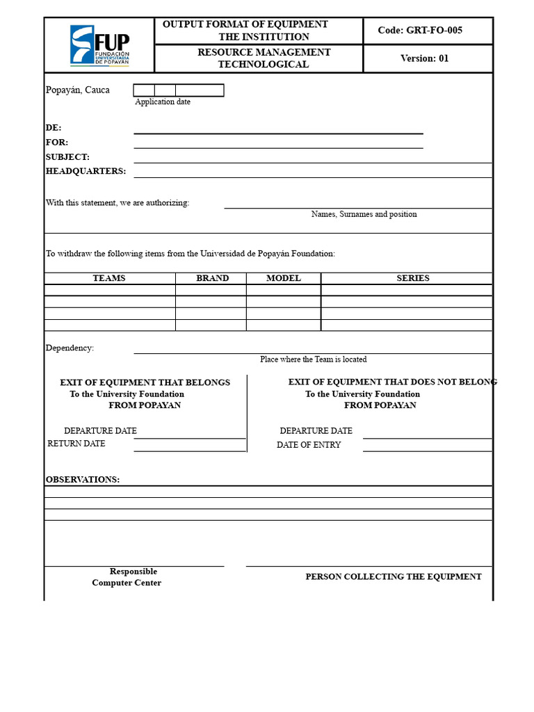 Equipment Withdrawal Authorization Form | PDF