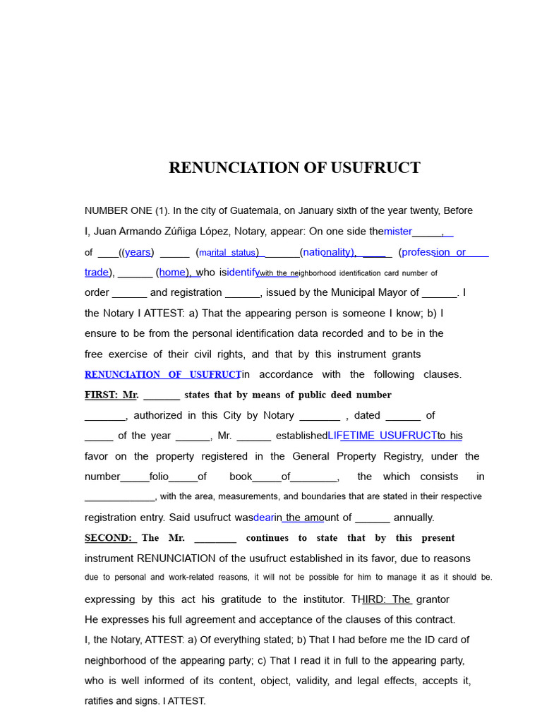 Renunciation of Usufruct Document Guide | PDF | Identity Document ...