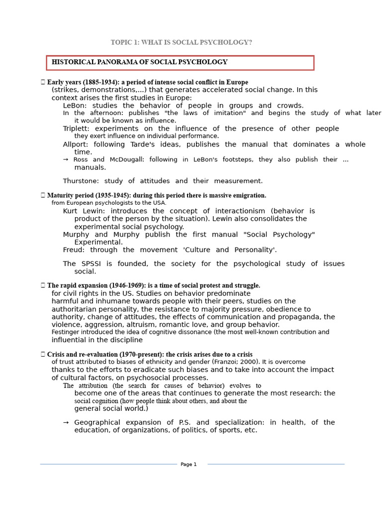 History and Concepts of Social Psychology | PDF | Social Psychology ...