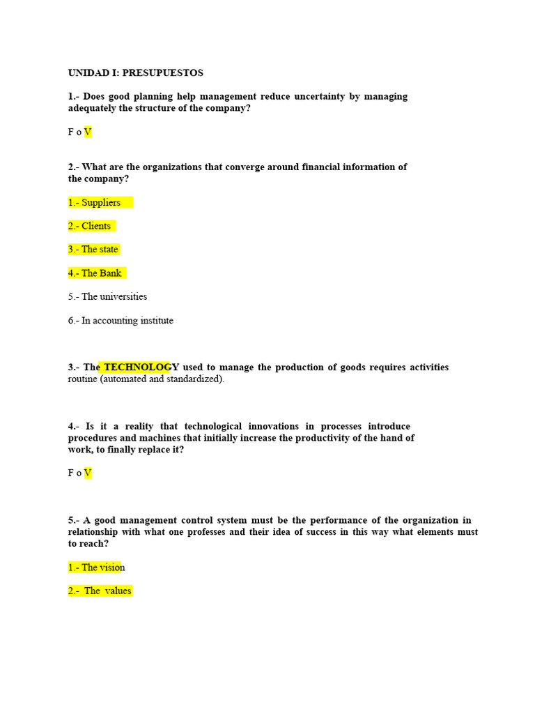 Questionnaire for Multiple Choice Exams (1) | PDF | Strategic Planning ...