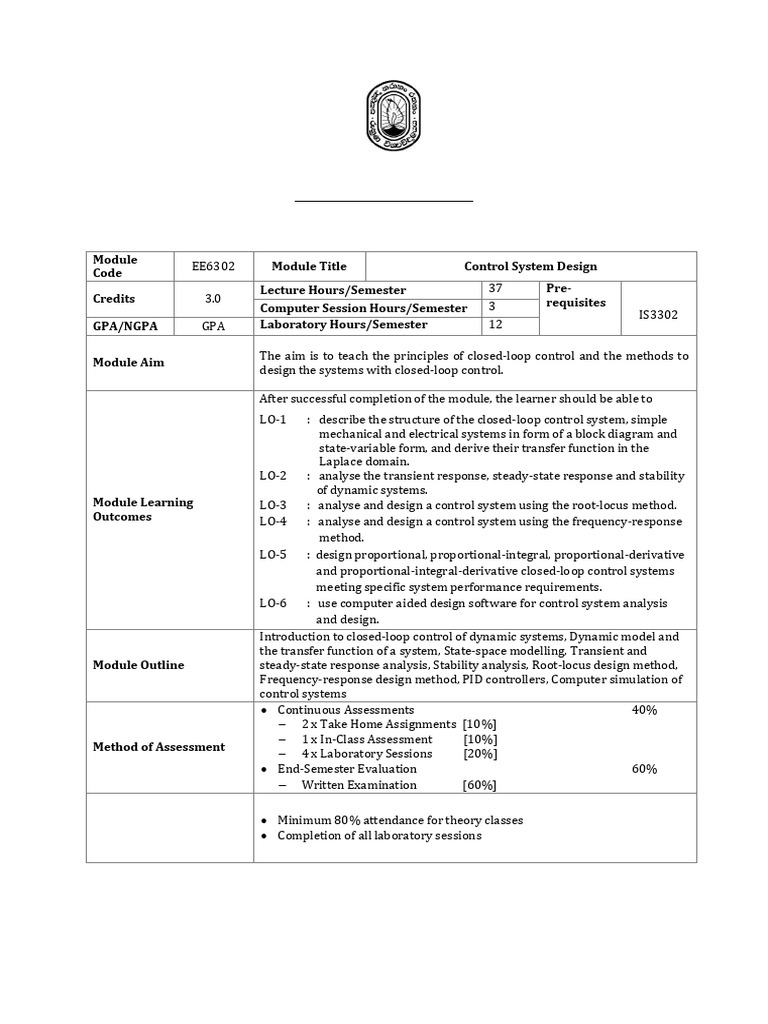 Control System Design Module Overview | PDF | Control Theory | Control ...