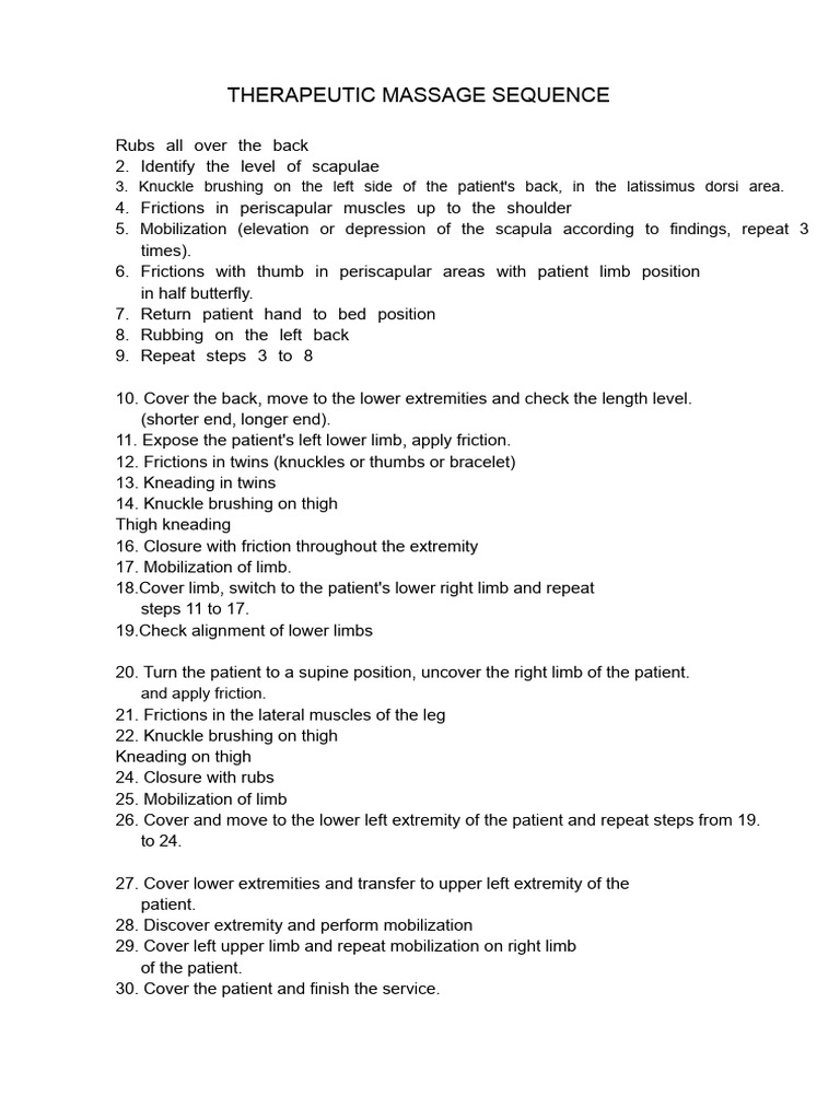 Therapeutic Massage Sequence Guide | PDF