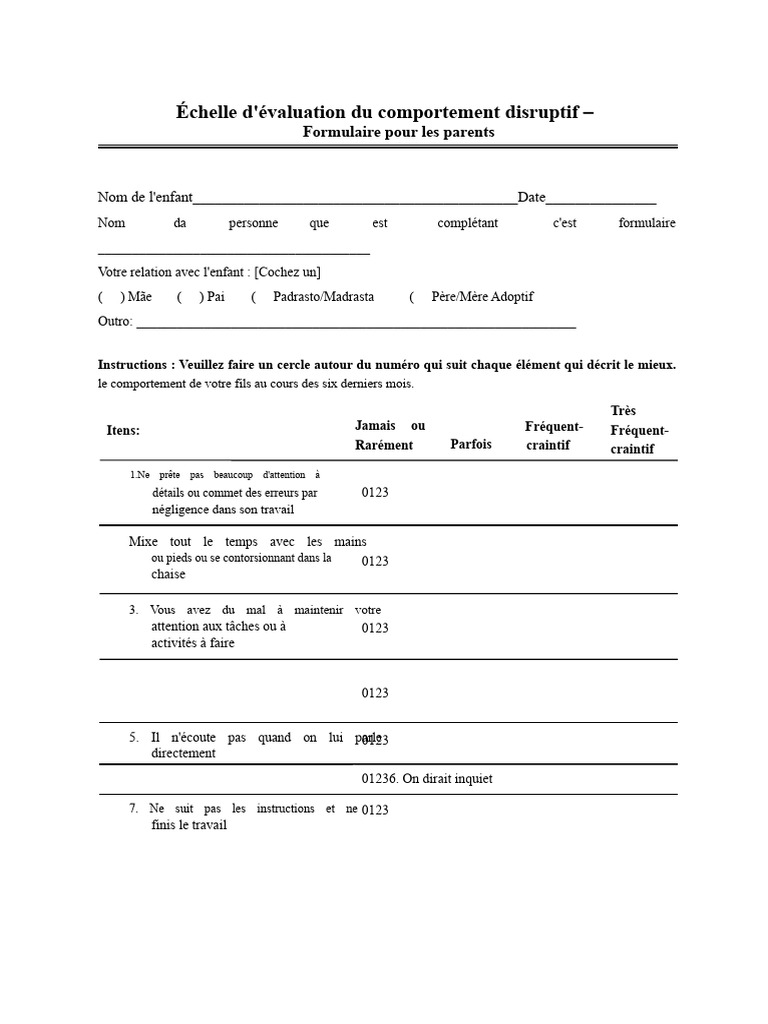 Évaluation du comportement disruptif enfant | PDF
