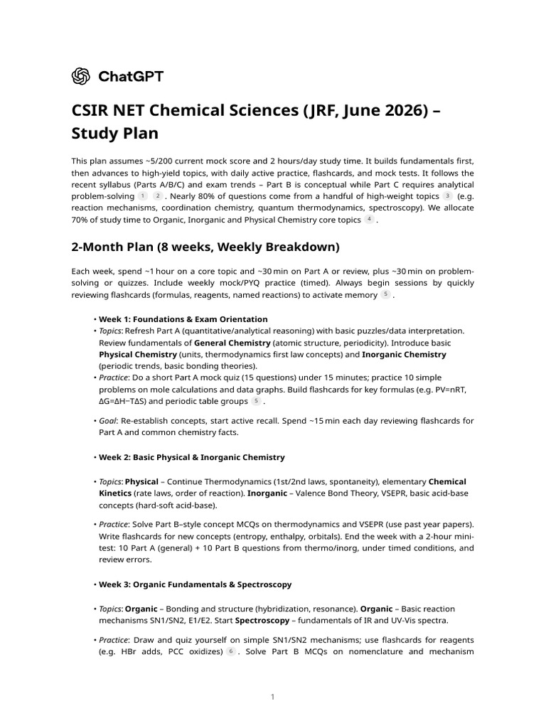 CSIR NET Chemical Sciences Study Plan | PDF | Chemistry | Chemical ...