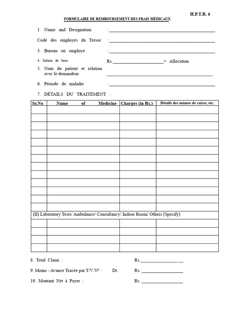 Formulaire de Remboursement HPTR 6 | PDF