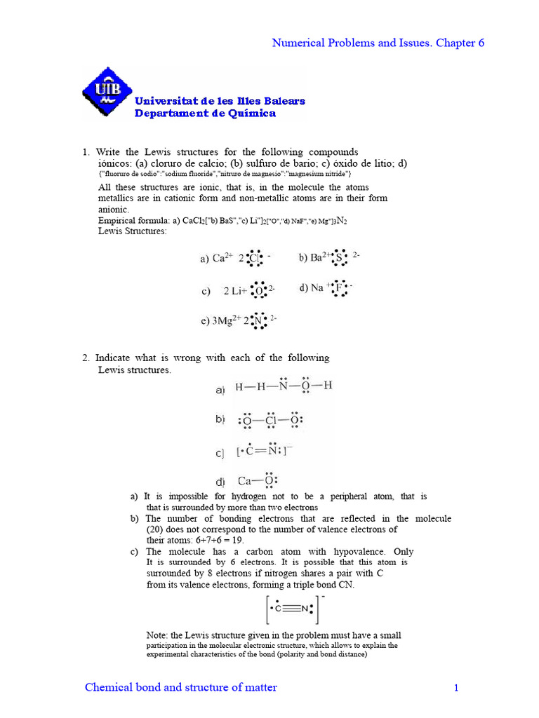 Solved Problems - Lewis Structure | PDF | Chemical Bond | Ion