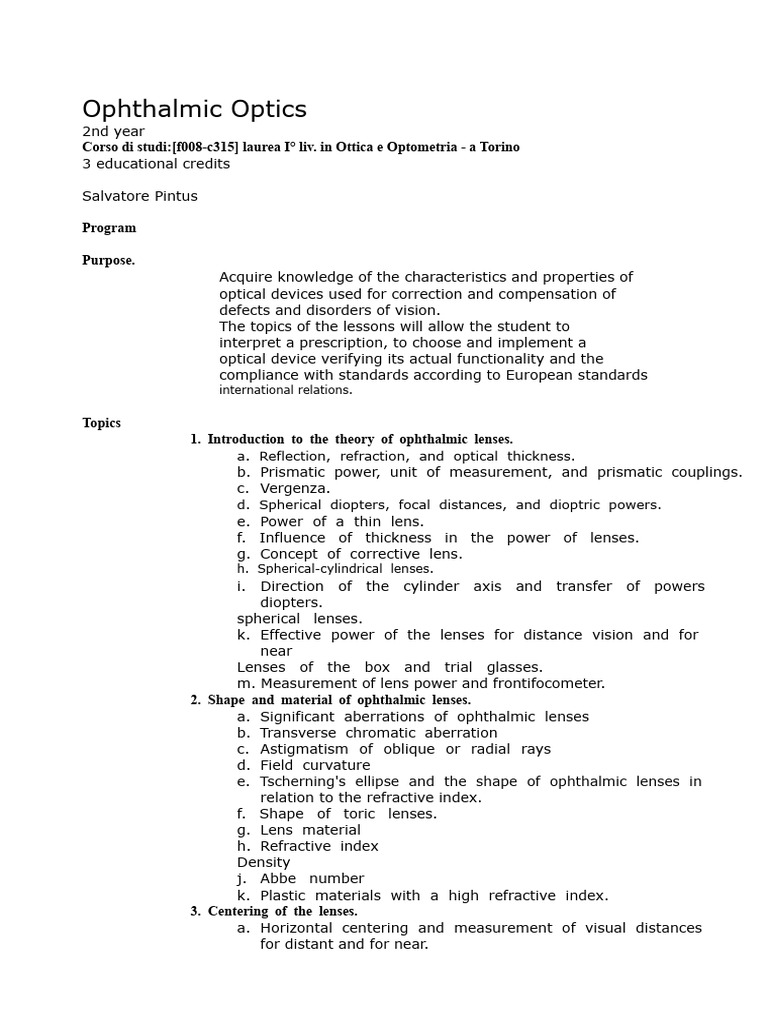 Ophthalmic Optics Course Overview | PDF | Optics | Electromagnetic Spectrum