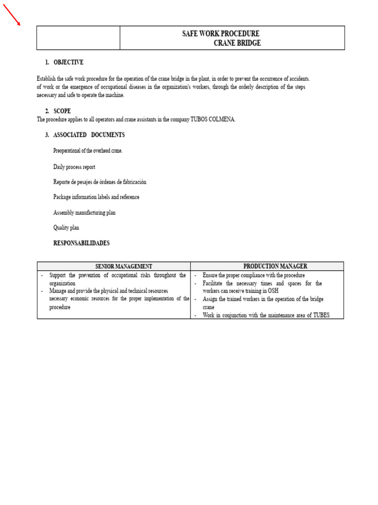 Crane Bridge Safe Work Procedure Guide | PDF | Occupational Safety And ...