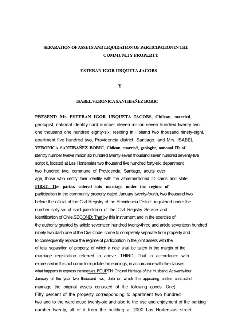 Separation of Assets and Liquidation of The Participation Regime in ...