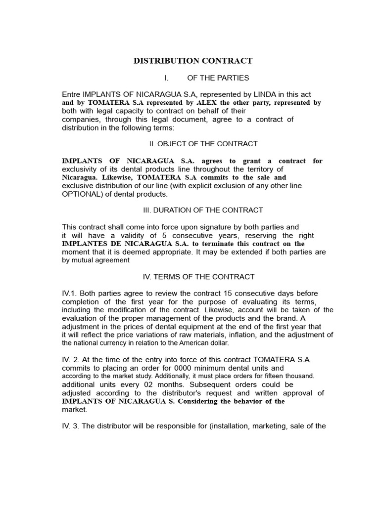 DISTRIBUTOR CONTRACT (Modified) | PDF | Common Law | Business Law