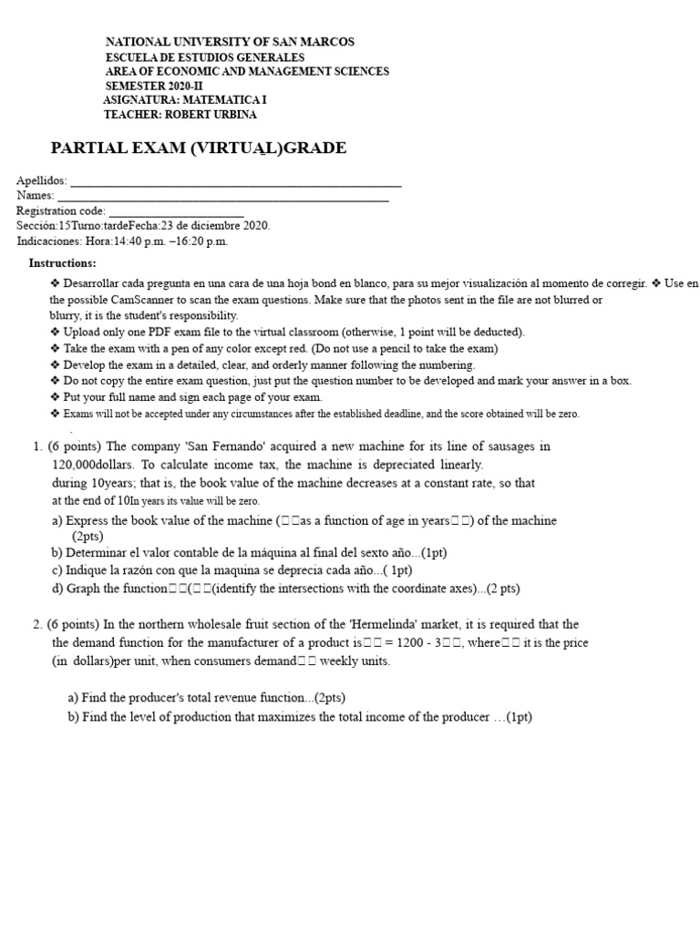 Virtual Math Exam Instructions 2020 | PDF | Mathematical Objects ...