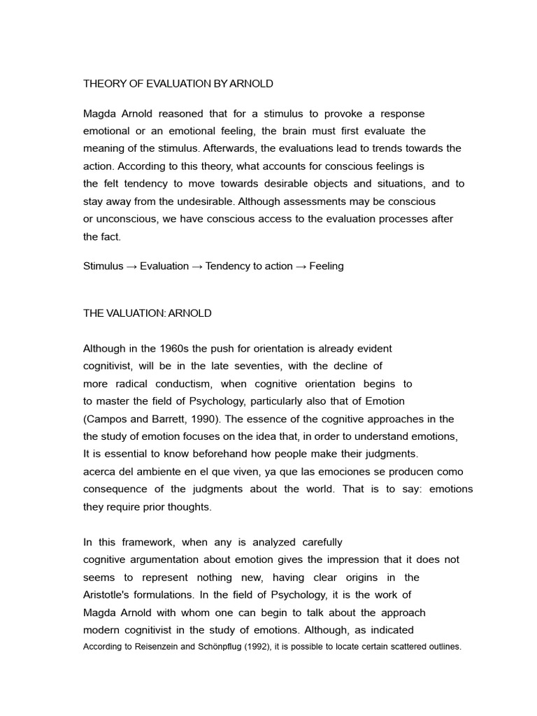 Magda Arnold's Emotion Evaluation Theory | PDF | Emotions | Feeling