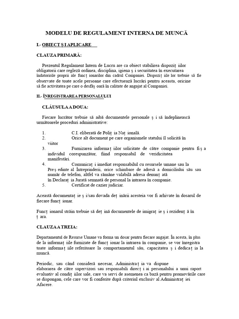 Model de Regulament Intern de Lucru | PDF