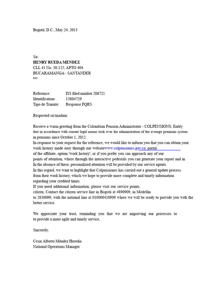 Colpensiones Work History Response Guide | PDF
