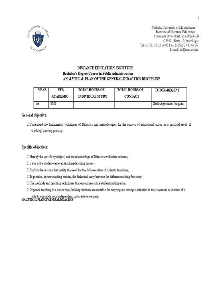 Thematic Plan Of General Didactics 2021 Pdf Pedagogy Learning