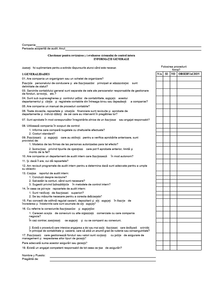 Chestionare Control Intern | PDF