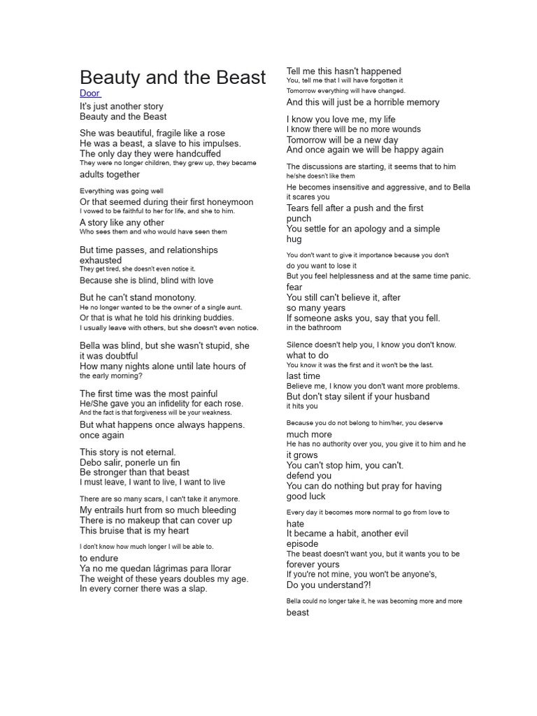 Reading Comprehension - 1 - Beauty and The Beast | PDF