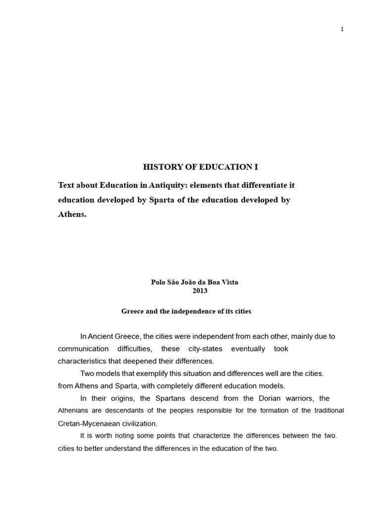 Athenian vs Spartan Education Models | PDF | Sparta | Ancient Greece