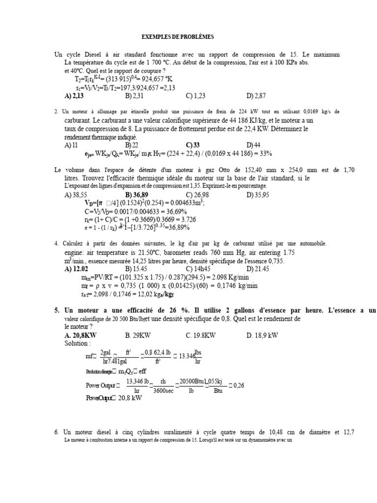 Problèmes de thermodynamique et moteurs | PDF | Chaleur | Atmosphère de ...