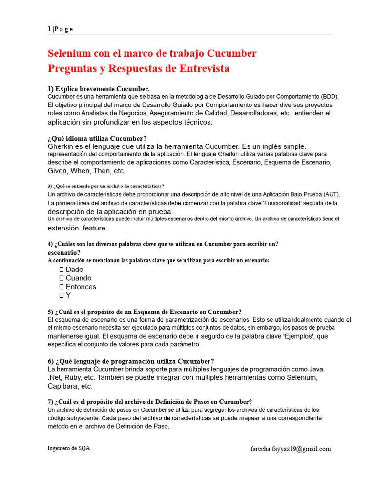 Preguntas de Entrevista Sobre Selenium y Cucumber | PDF | Selenio ...