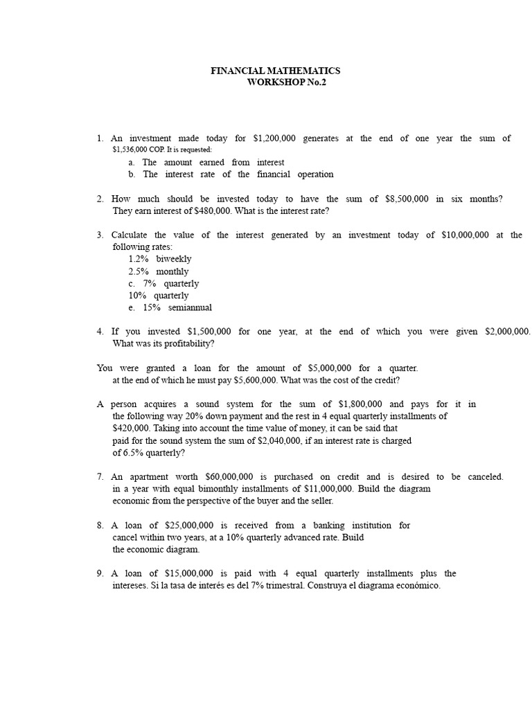 Financial Mathematics Workshop Exercises | PDF | Interest | Finance ...