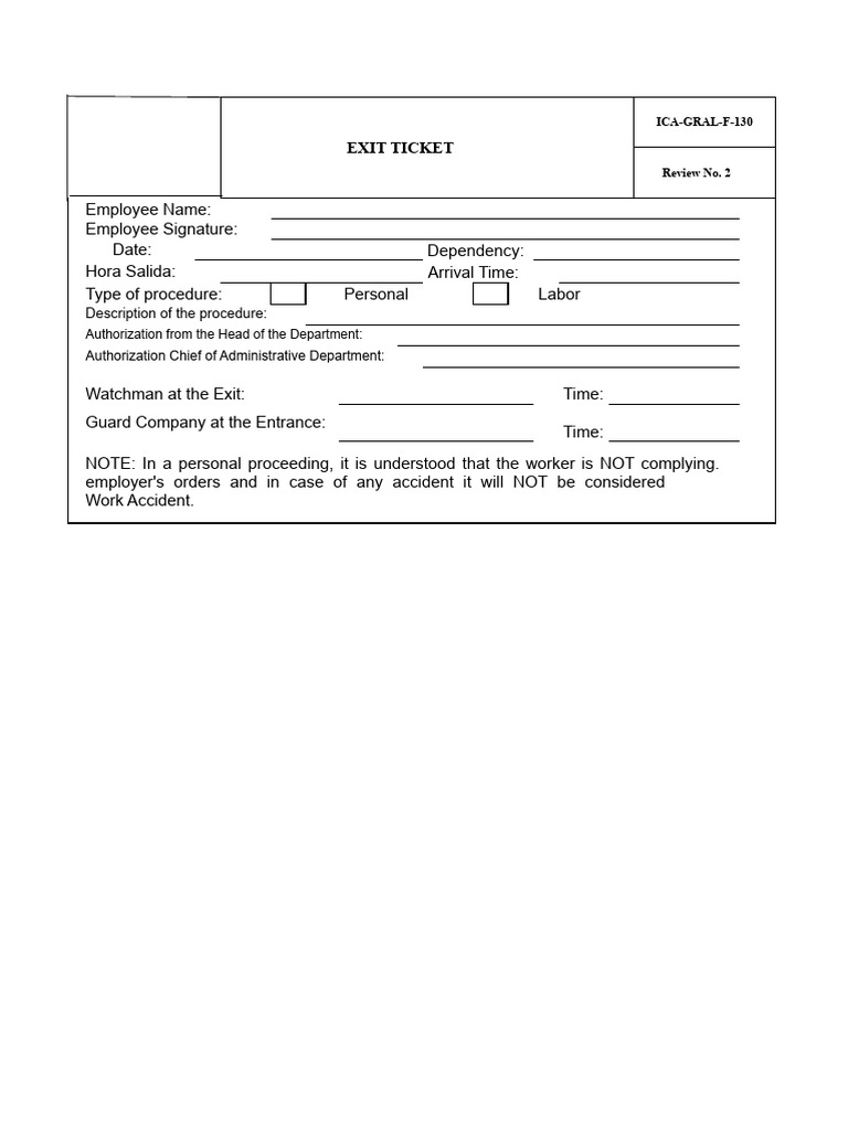 Exit Ticket Work Permit | PDF