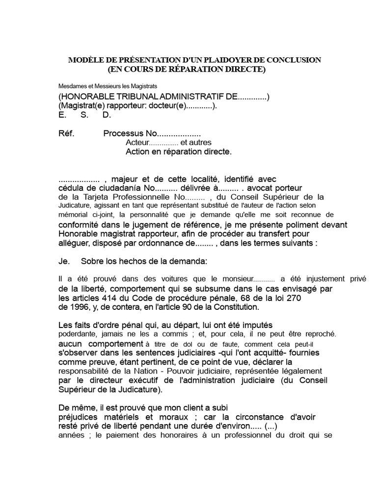 Plaidoyer de Conclusion en Réparation | PDF | Loi publique | Justice