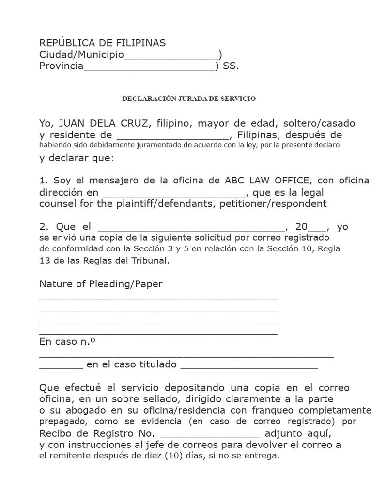 Declaración Jurada de Servicio en Filipinas | PDF | Correo