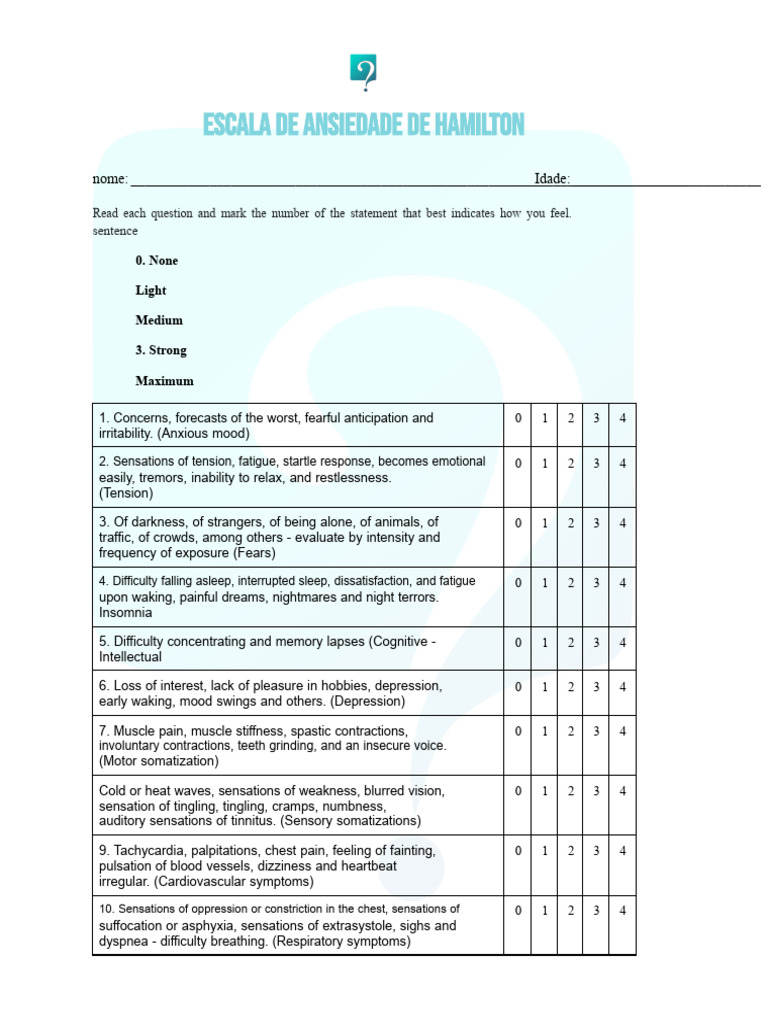 Hamilton Anxiety Scale PDF | PDF | Anxiety | Diseases And Disorders