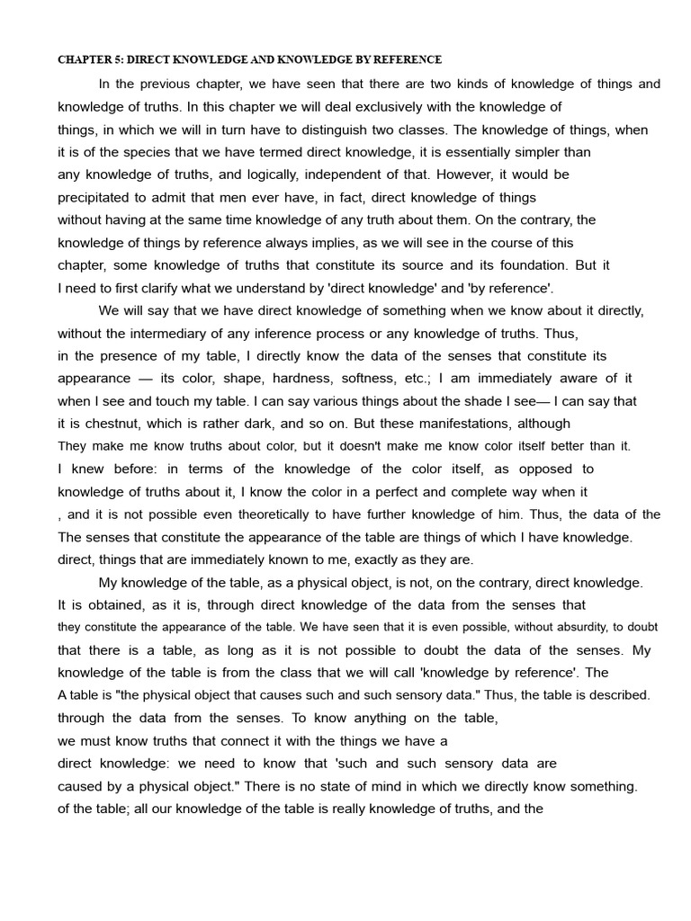 Understanding Direct Knowledge vs. Reference | PDF | Knowledge | Truth