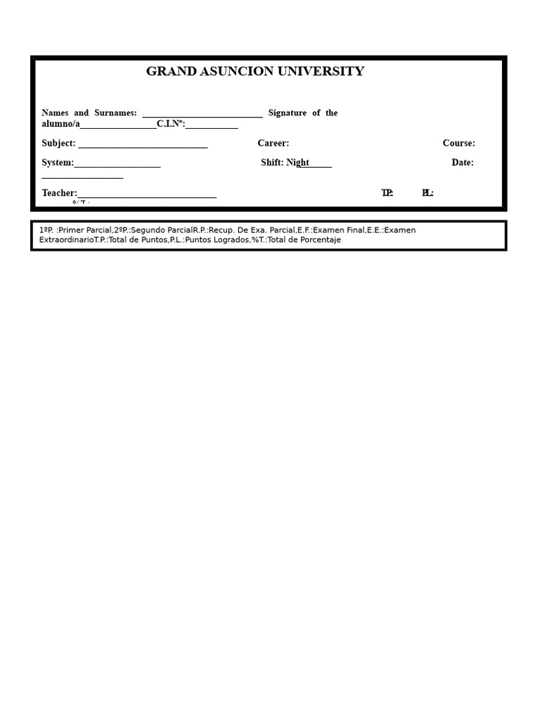 Grand Asuncion University Exam Template | PDF