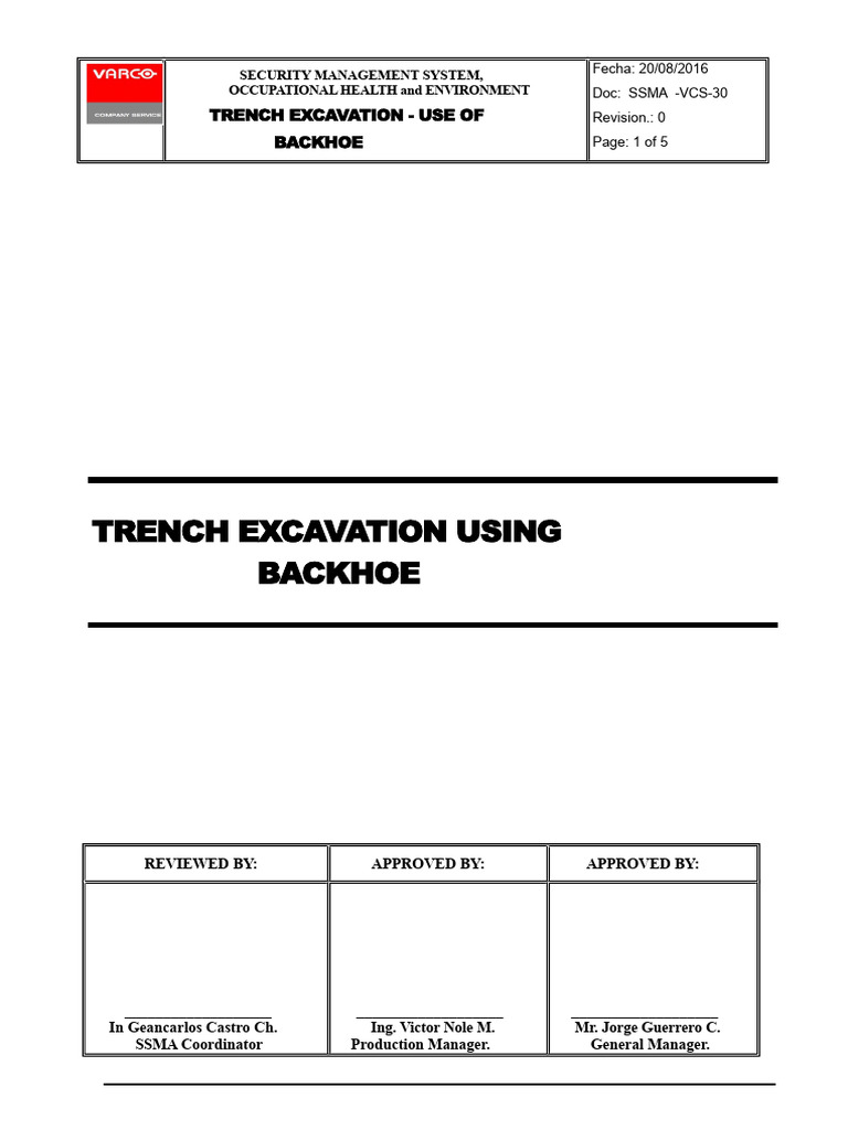 Trench Excavation Safety with Backhoe | PDF | Occupational Safety And ...