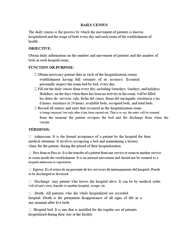 Daily Patient Census Procedure Guide | PDF | Hospital | Patient