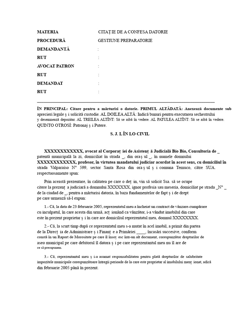 (Model) Citare Pentru A Confesa Datorie | PDF