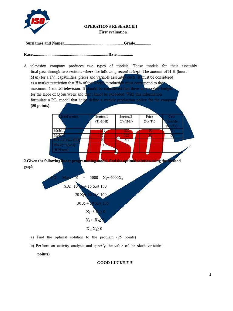 Operations Research I Evaluation Guide | PDF | Farms | Poultry Farming