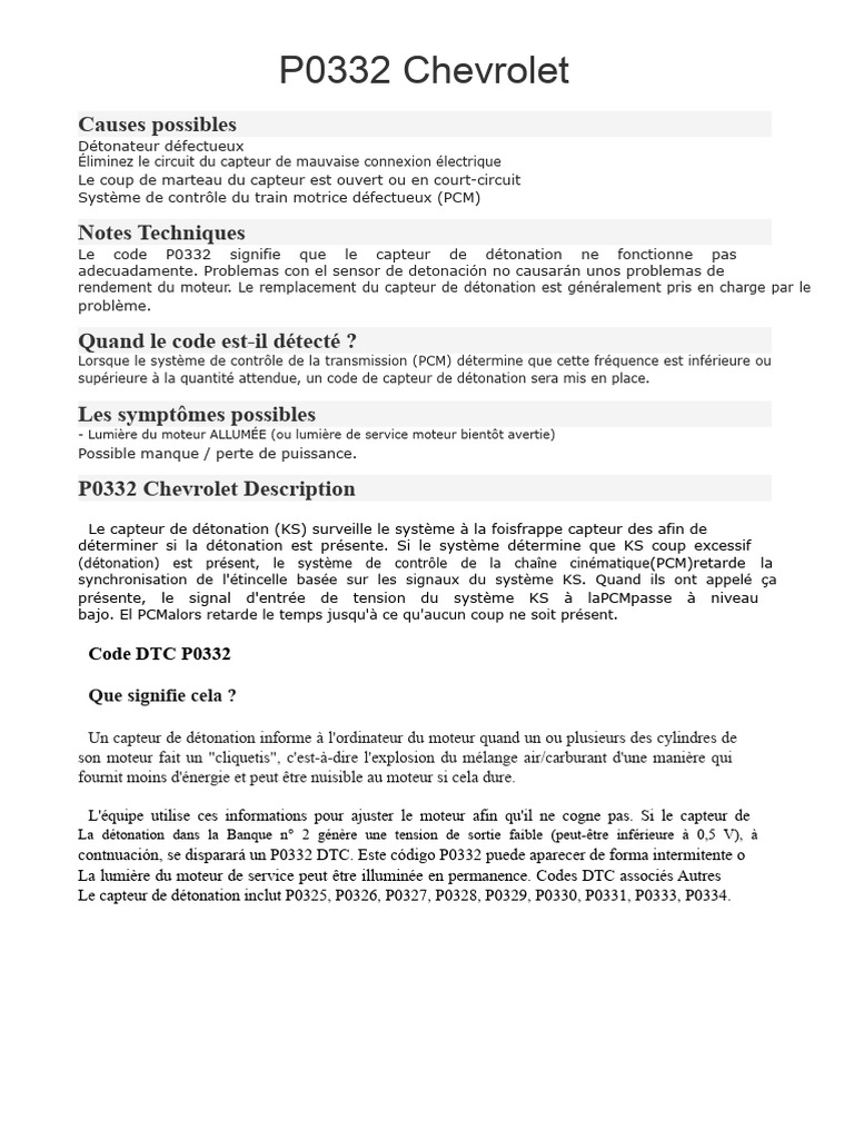 Code P0332 Chevrolet : Causes et Solutions | PDF