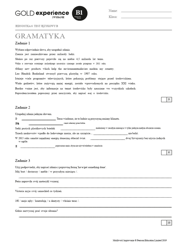 Złoty Exp B1 U6 Test Językowy B | PDF