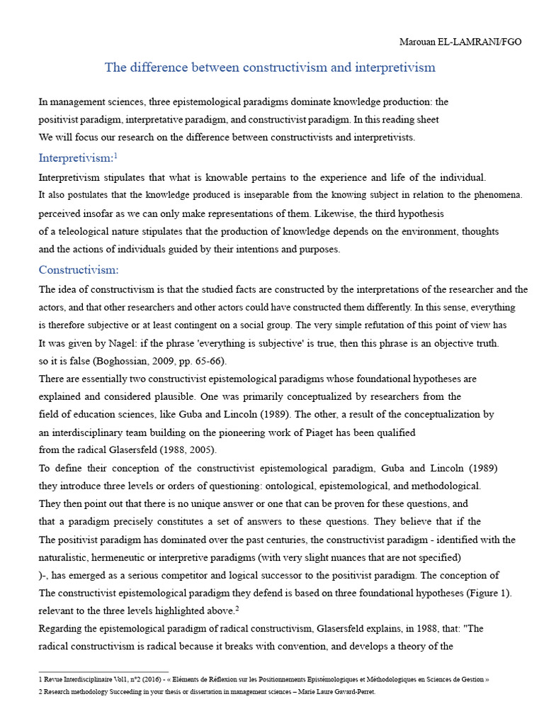 Constructivism Vs Interpretivism Explained Pdf Epistemology