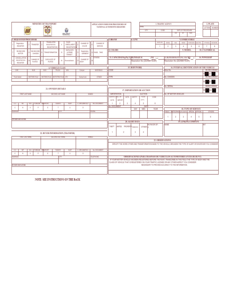 National Automotive Registry Application Form | PDF | Vehicles | Engines