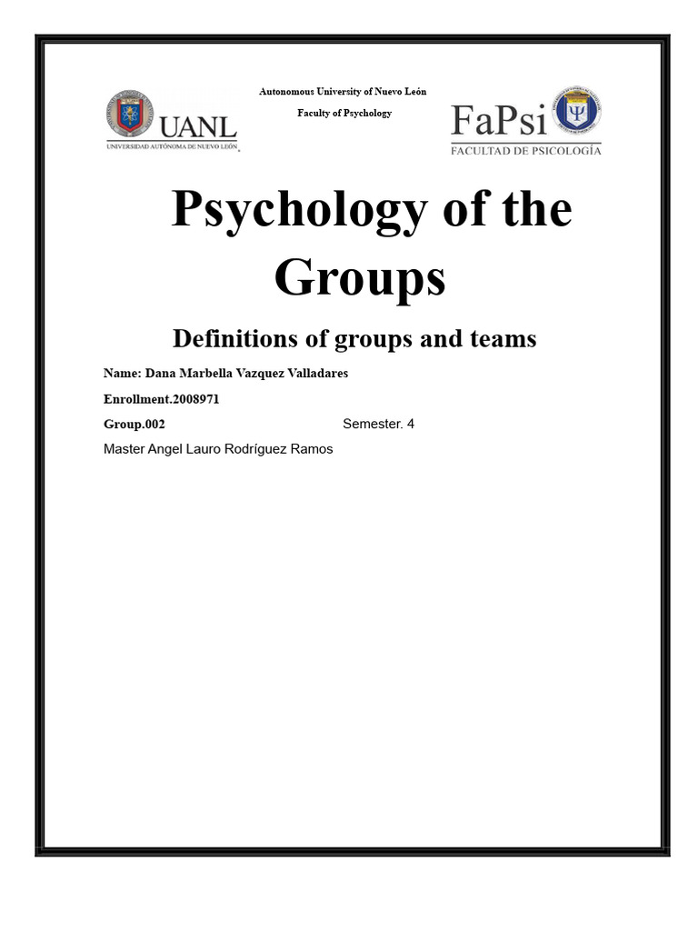 Definitions of Groups and Teams in Psychology | PDF