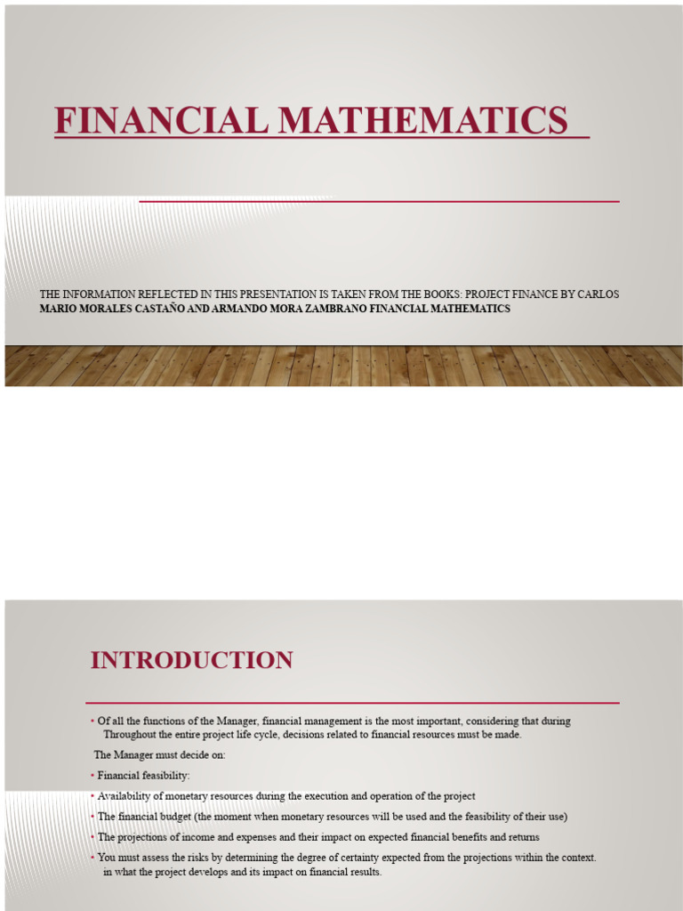 Presentation No. 1 Introduction to Financial Mathematics and Simple ...