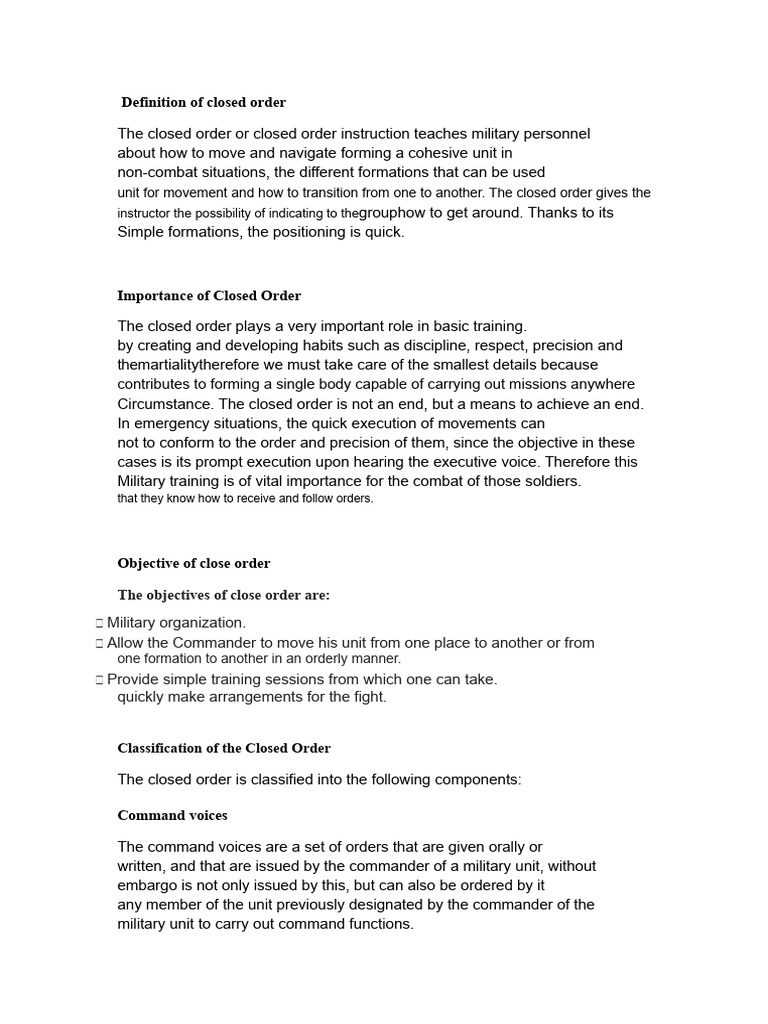 Understanding Closed Order in Military Training | PDF | Foot | Hand