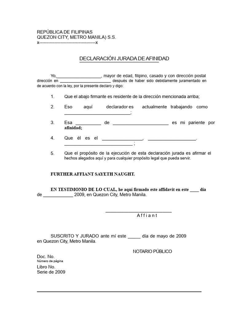Declaración Jurada de Afinidad Filipinas | PDF
