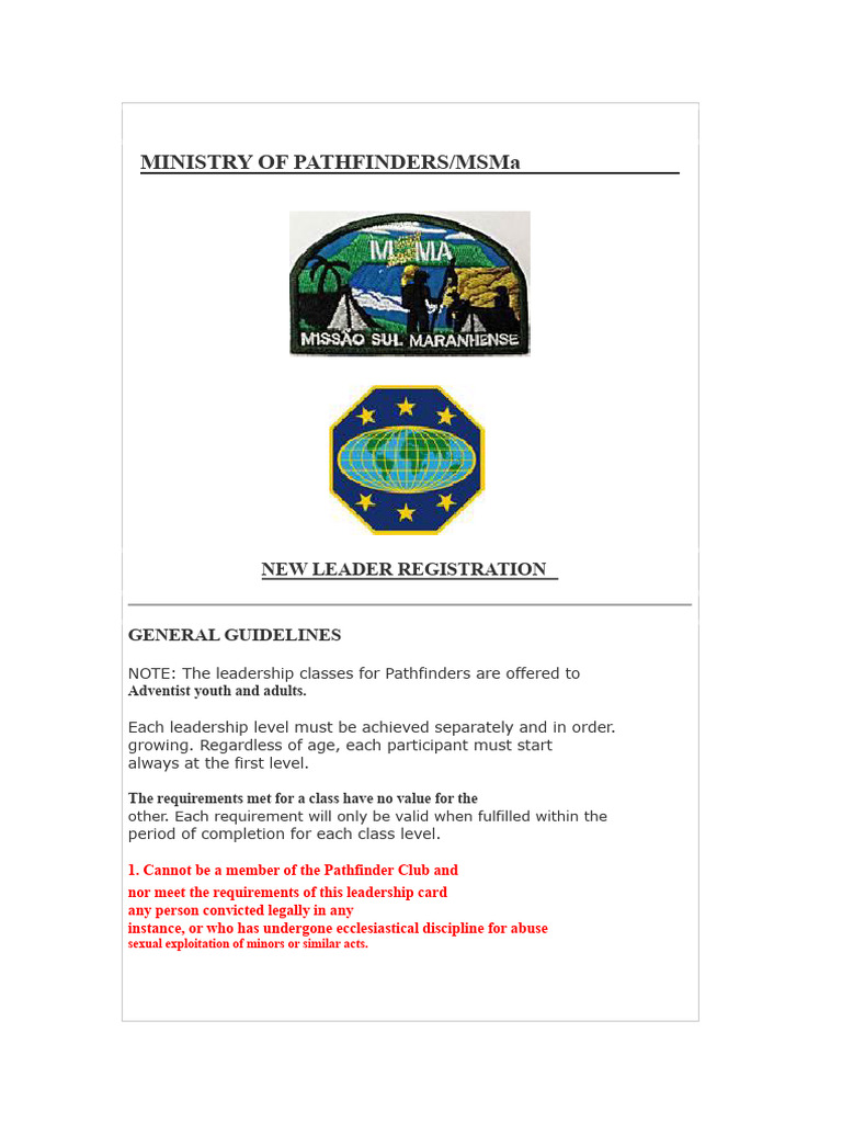 Pathfinder Leader Registration Guidelines | PDF