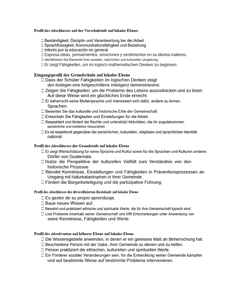 Profil Des Abschlusses Vom Vorschulniveau Auf Lokaler Ebene | PDF