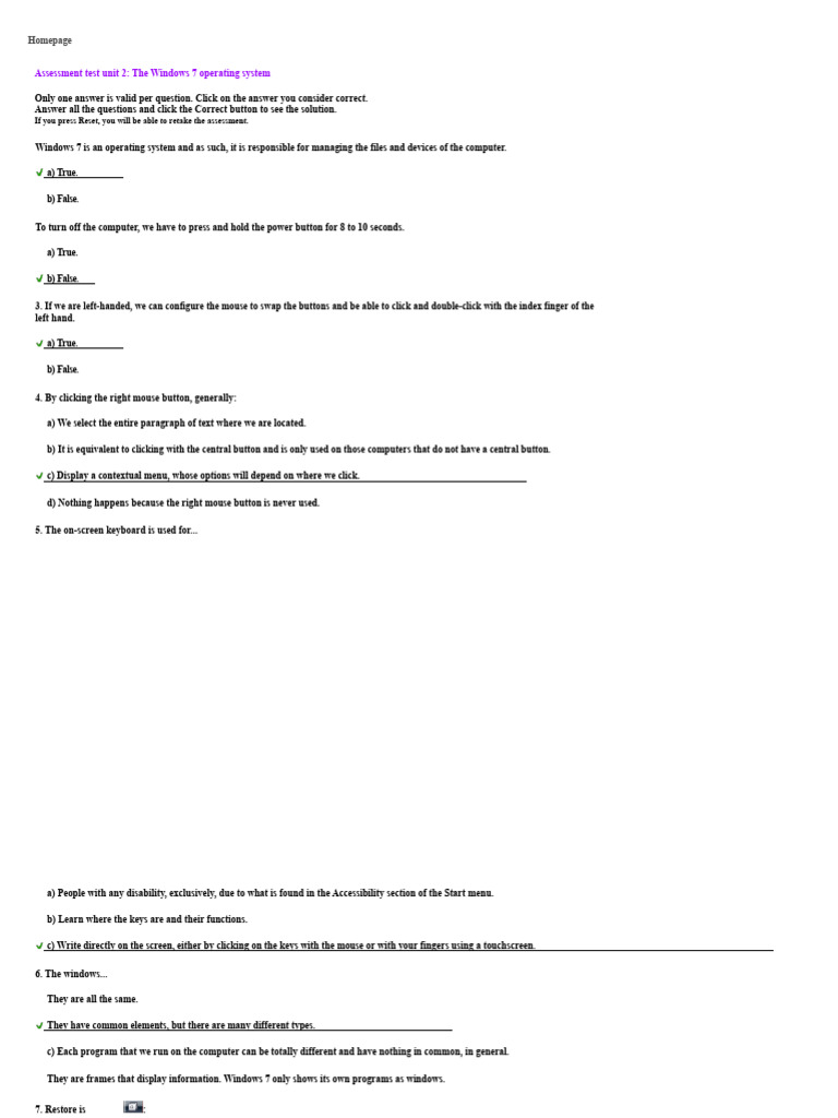 Windows 7 Operating System Assessment | PDF | Window (Computing ...